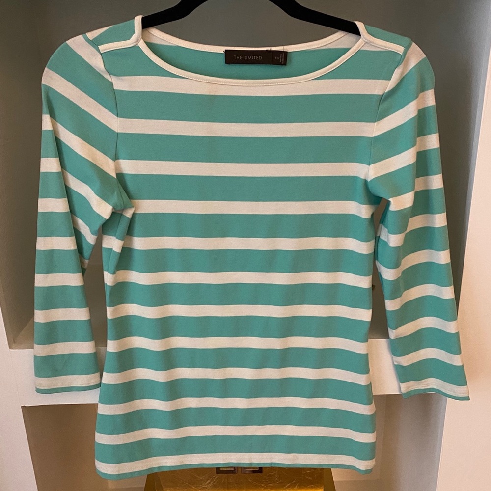 The Limited aqua/white striped top